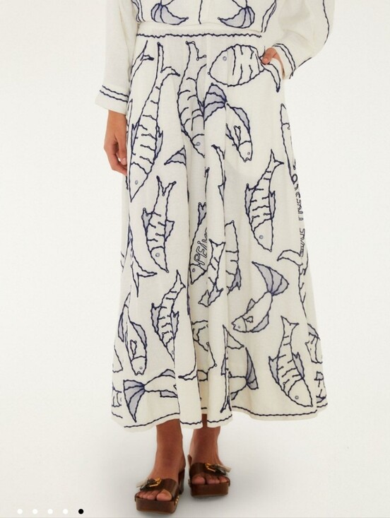 FARM Rio Dresses & Skirts - Farm Rio Fresh Fish Embroidered Linen Blend Skirt